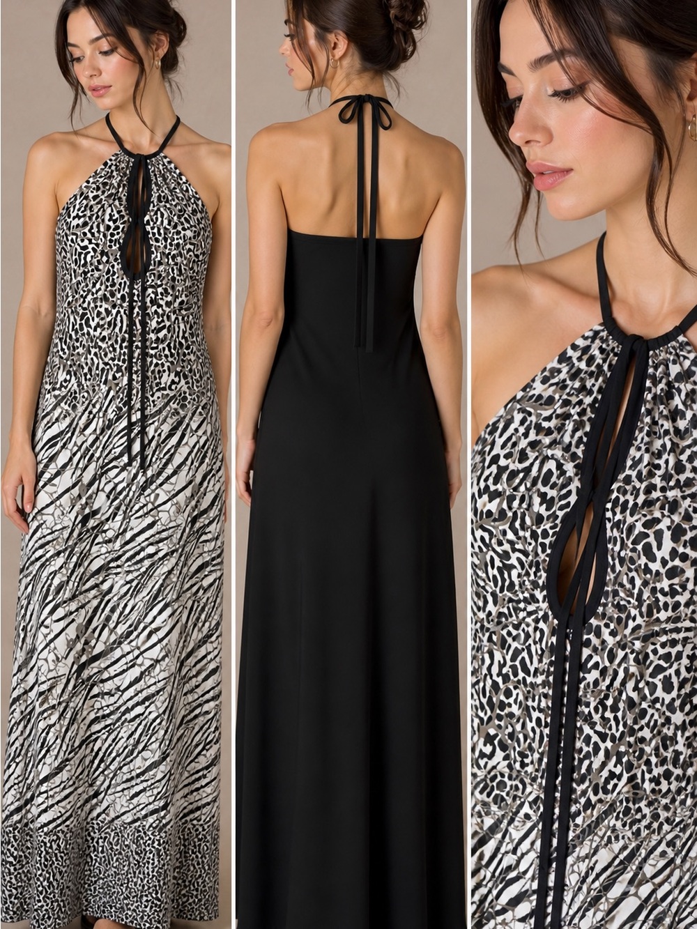 Arden B Animal Print Halter Maxi Dress XL Stretch Backless USA 48”